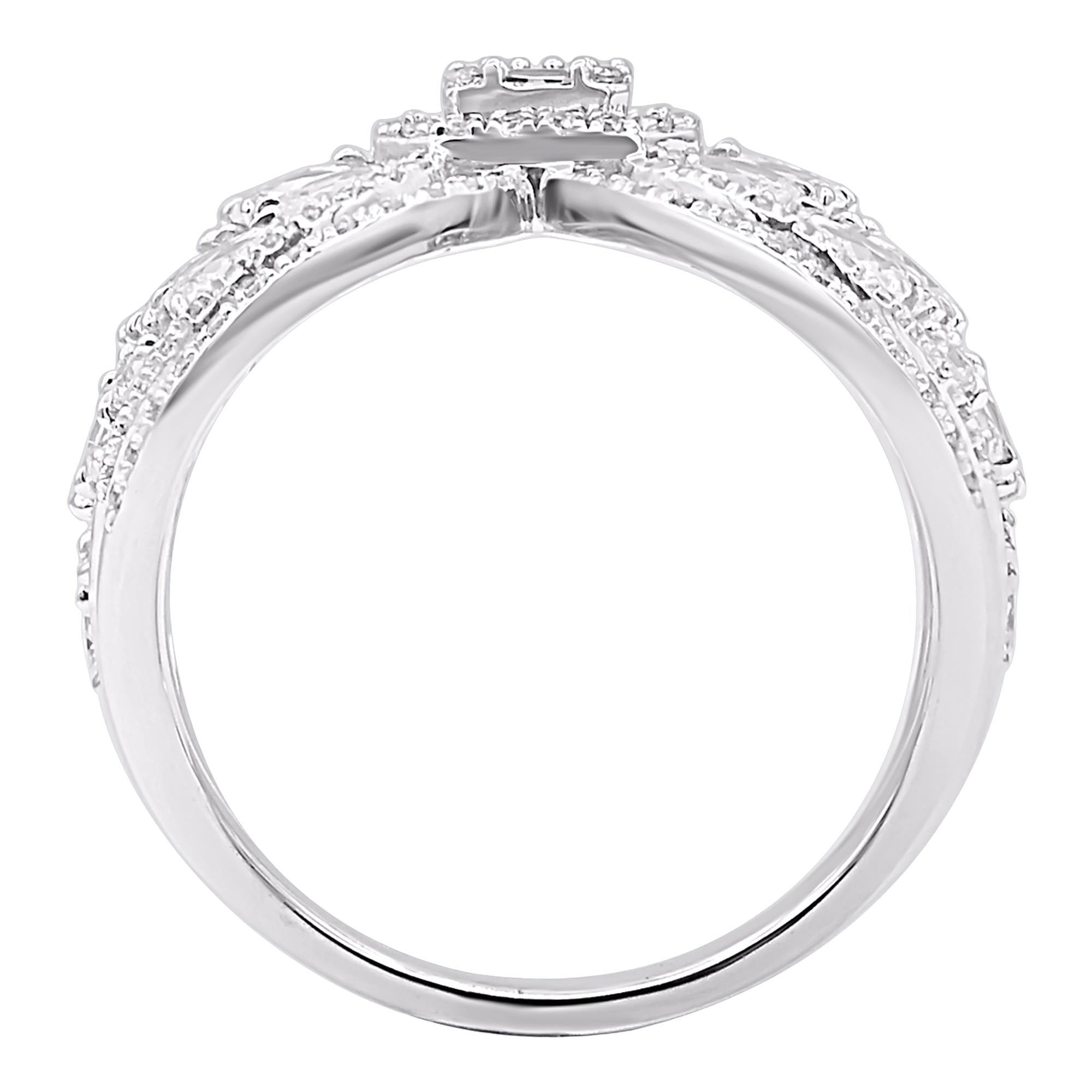 Modern TJD 2.0 Carat Pear, Round & Baguette Diamond 14KT White Gold Cocktail Ring For Sale