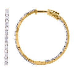 TJD 2.0 Carat Round 14 Karat Yellow Gold Designer Diamond Hoop Earrings