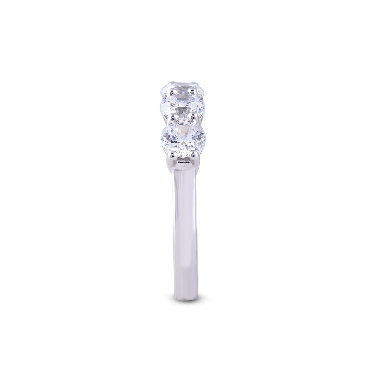 Round Cut TJD 2.0 Carat Round 5 Stone 18 Karat White Gold Wedding Anniversary Band Ring For Sale
