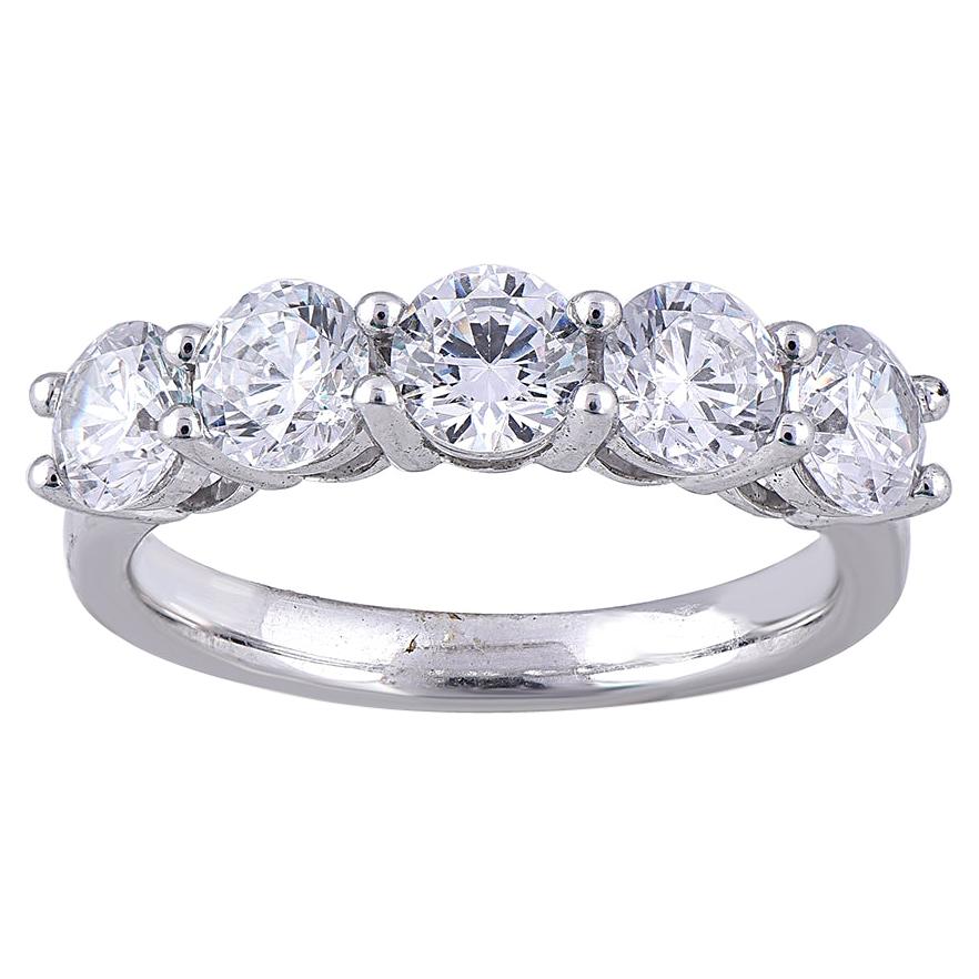 TJD 2.0 Carat Round 5 Stone 18 Karat White Gold Wedding Anniversary Band Ring