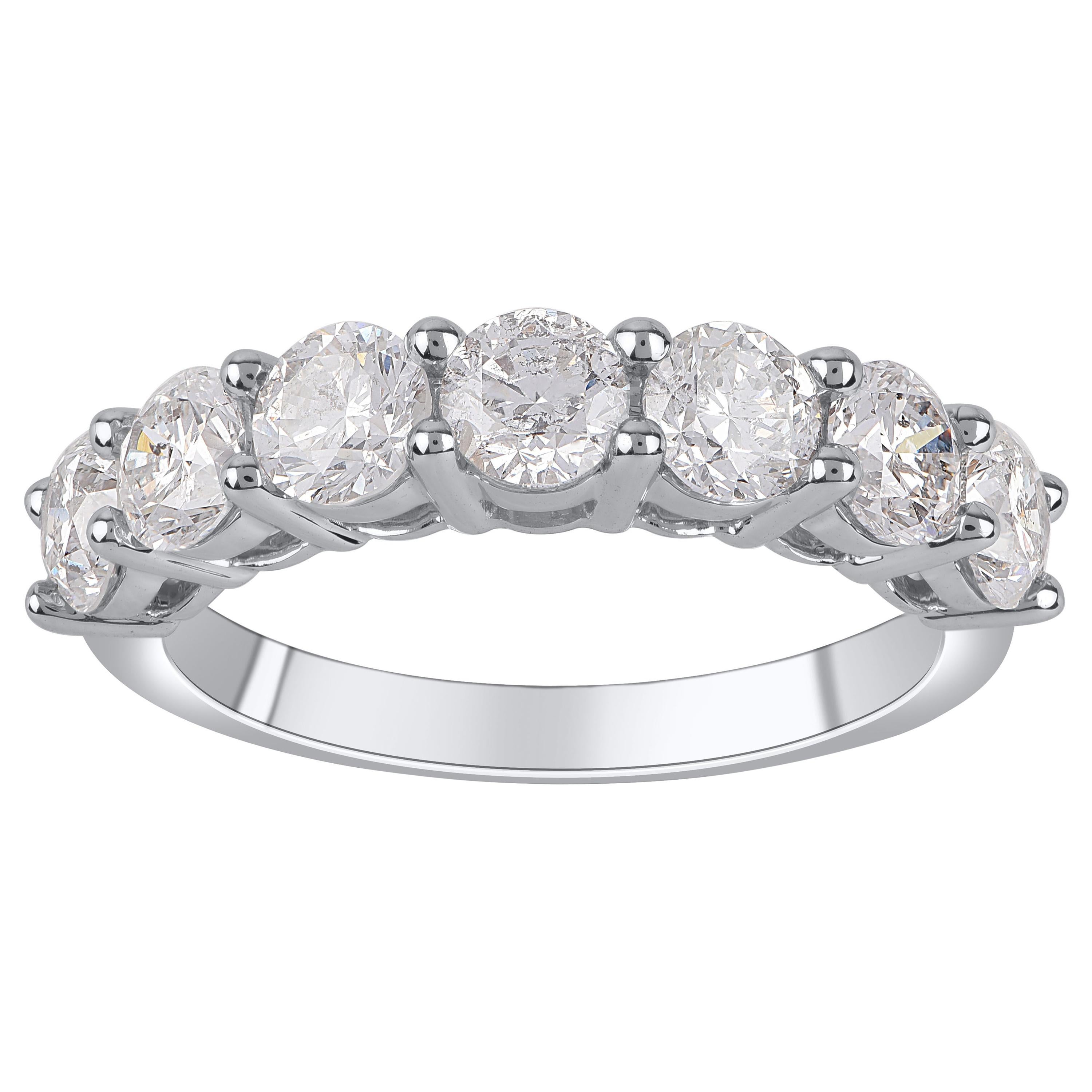 TJD 2.0 Carat Round 7 Stone 14 Karat White Gold Wedding Anniversary Band Ring