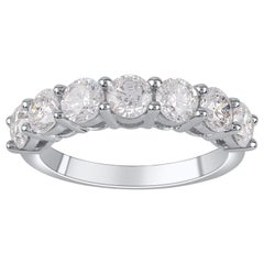 TJD Anillo de Aniversario de Boda de Oro Blanco de 14 Kilates, Redondo, de 7 Piedras y 2,0 Quilates