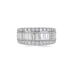 TJD 2.0 Carat Round and Baguette Diamond 14 Karat White Gold Wedding Band Ring