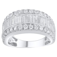 TJD 2.0 Carat Round and Baguette Diamond 14 Karat White Gold Wedding Band Ring (anneau de mariage en or blanc 14 carats)