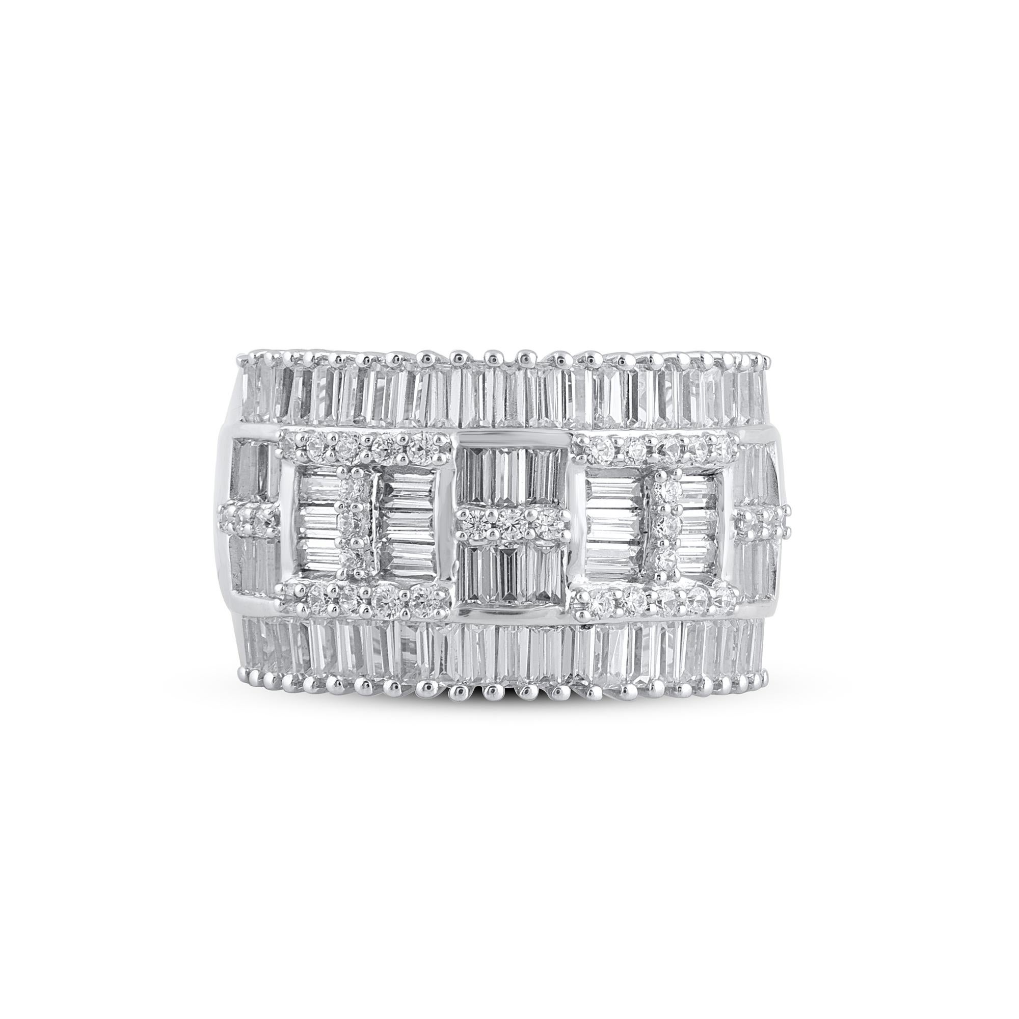 Art Deco TJD 2.0 Carat Round and Baguette Diamond 14 Karat White Gold Wide Wedding Band For Sale