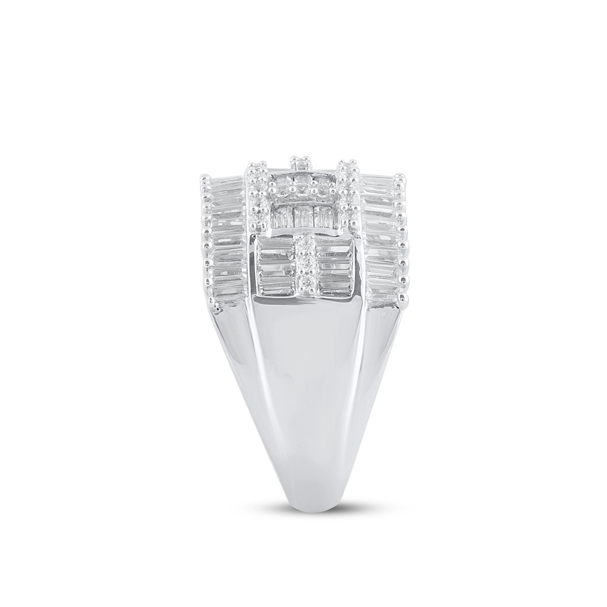 Baguette Cut TJD 2.0 Carat Round and Baguette Diamond 14 Karat White Gold Wide Wedding Band For Sale