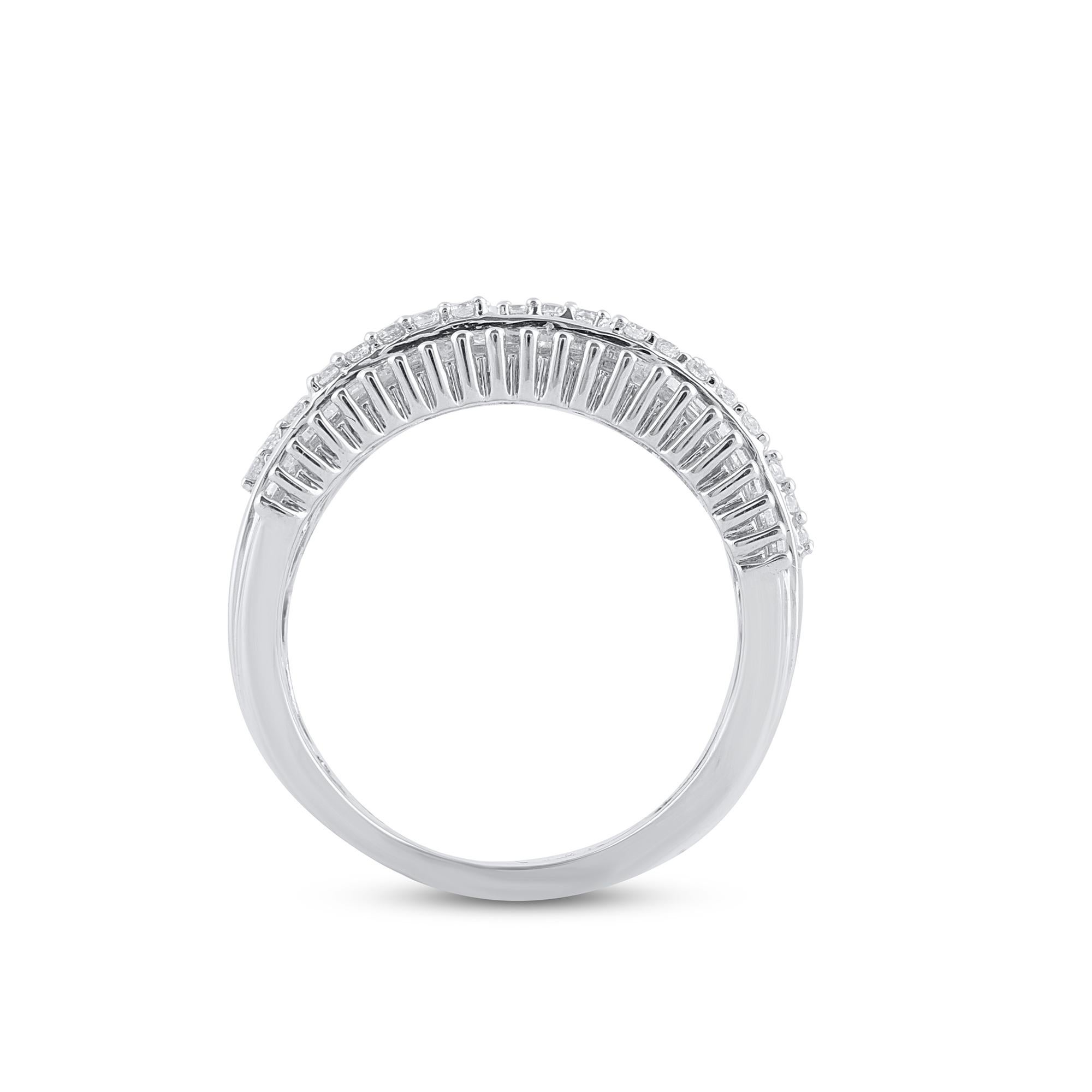 TJD 2.0 Carat Round and Baguette Diamond 14 Karat White Gold Wide Wedding Band In New Condition For Sale In New York, NY
