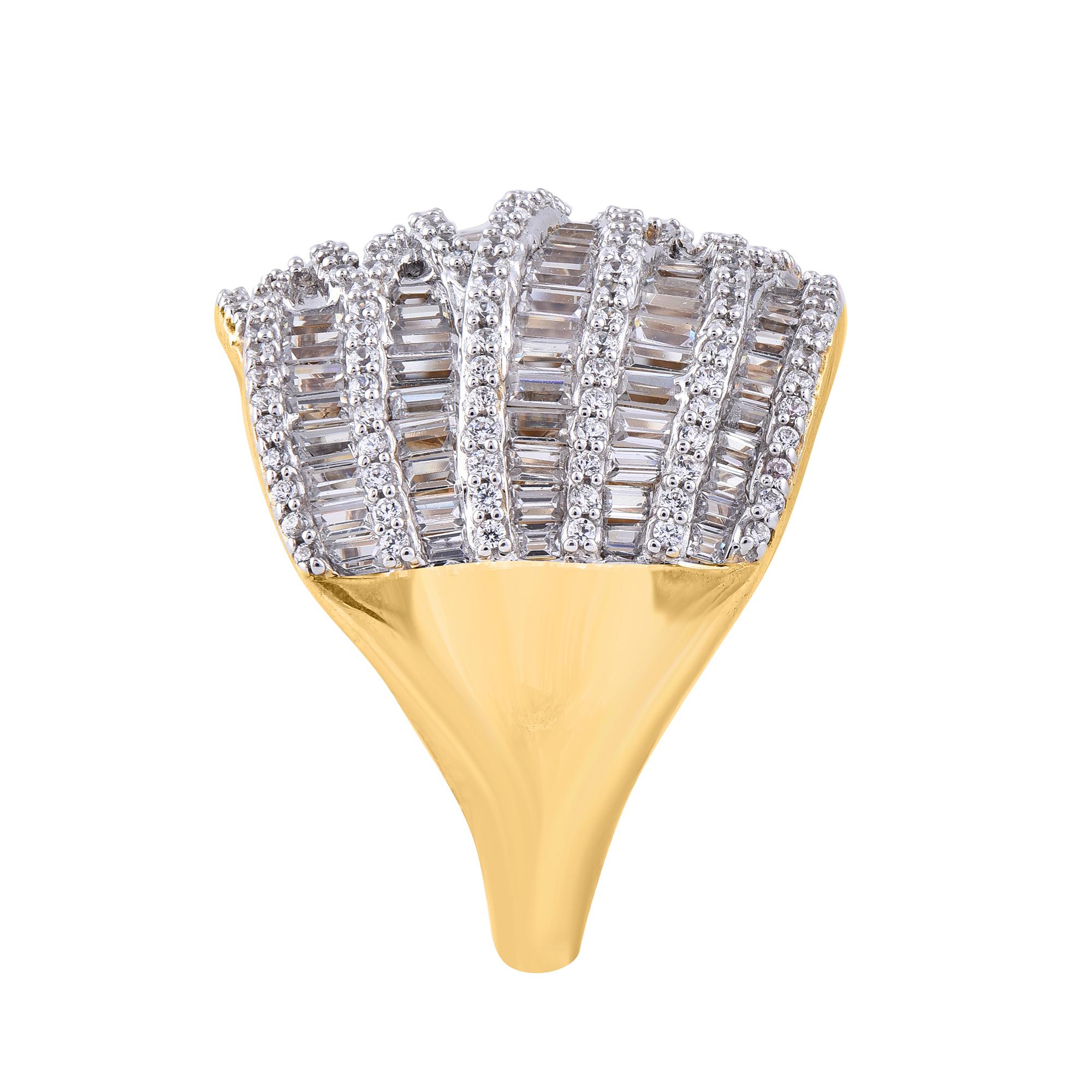 Taglio baguette TJD Anello di moda con diamante rotondo e baguette da 2,0 carati in oro giallo 14 carati in vendita