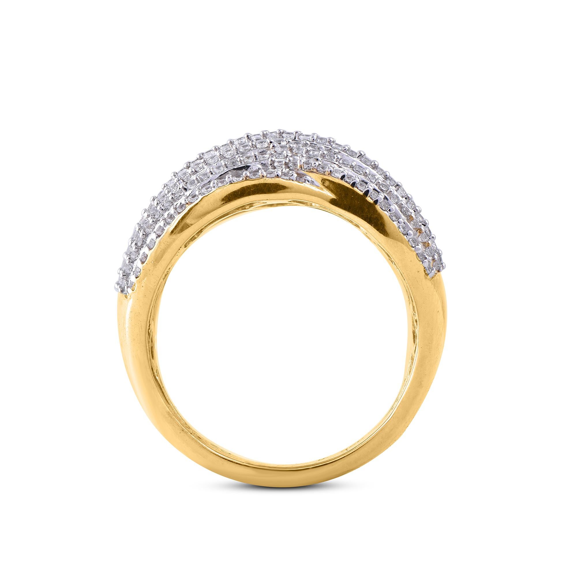 TJD Anello di moda con diamante rotondo e baguette da 2,0 carati in oro giallo 14 carati In condizioni Nuovo in vendita a New York, NY