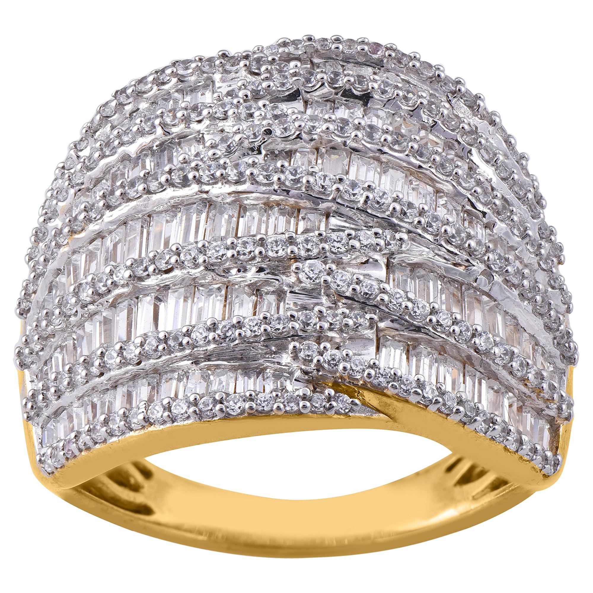 TJD 2.0 Carat Round and Baguette Diamond 14 Karat Yellow Gold Dome Fashion Ring