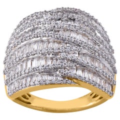 TJD 2.0 Carat Round and Baguette Diamond 14 Karat Yellow Gold Dome Fashion Ring