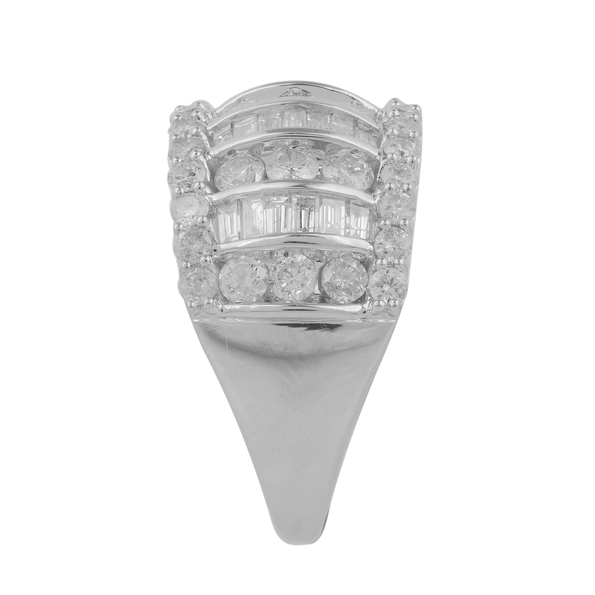 Art Deco TJD 2.0 Carat Round and Baguette Diamond 14K White Gold Multi-row Wedding Band For Sale