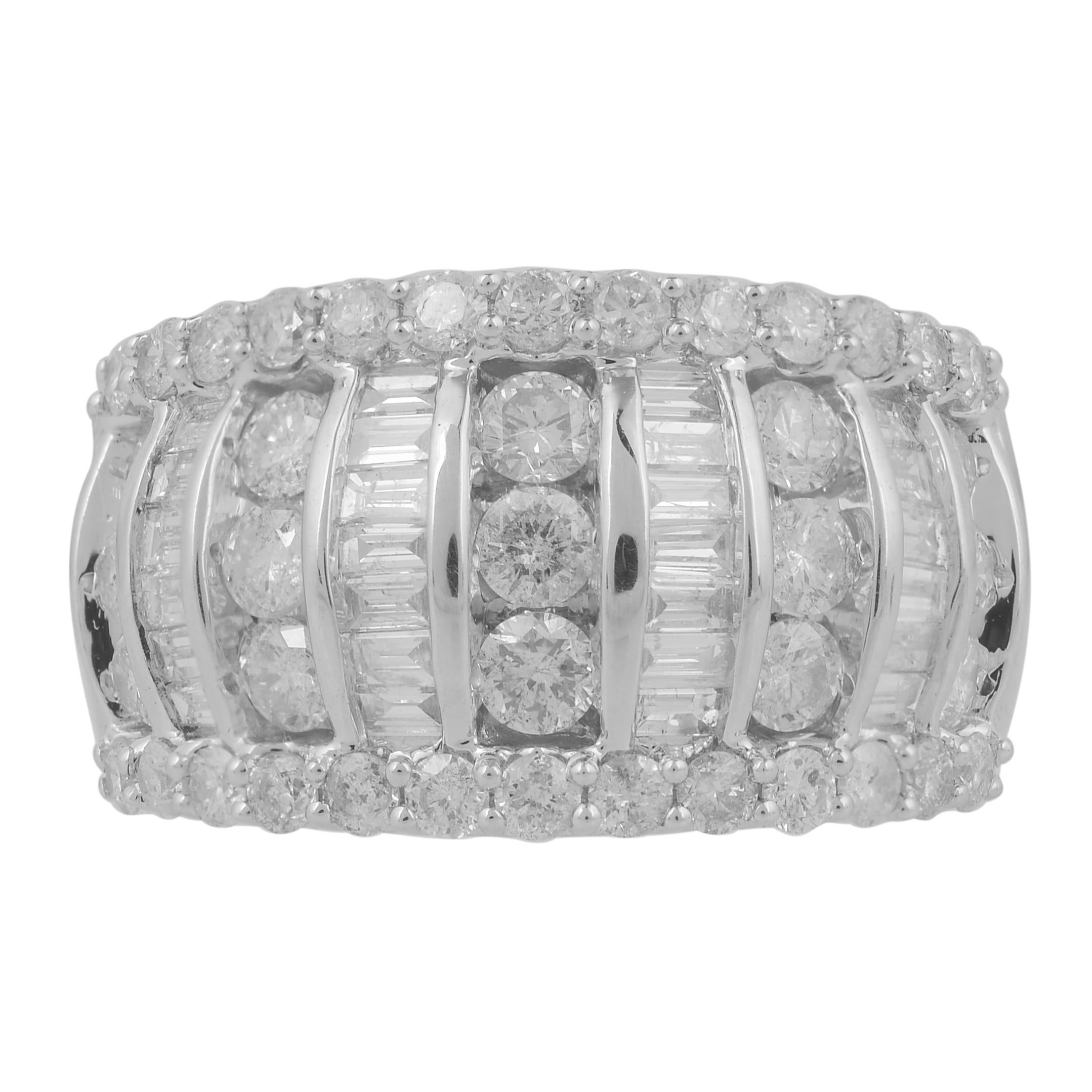Baguette Cut TJD 2.0 Carat Round and Baguette Diamond 14K White Gold Multi-row Wedding Band For Sale