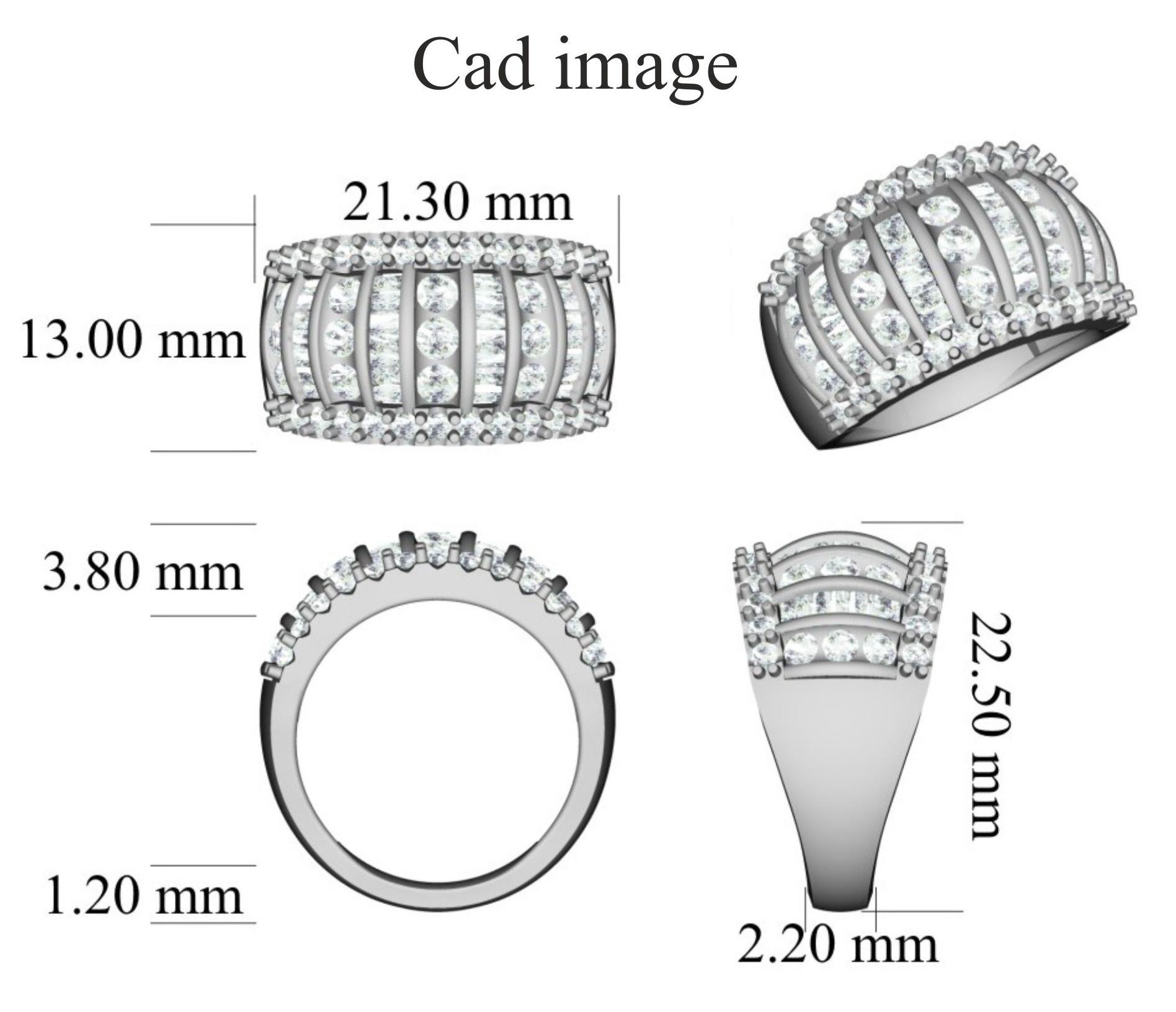 TJD 2.0 Carat Round and Baguette Diamond 14K White Gold Multi-row Wedding Band In New Condition For Sale In New York, NY