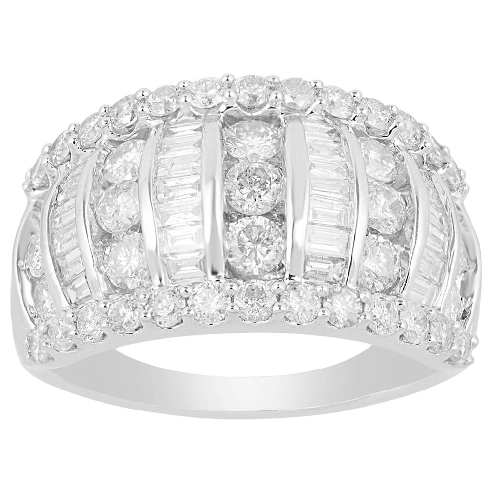 TJD 2.0 Carat Round and Baguette Diamond 14K White Gold Multi-row Wedding Band For Sale