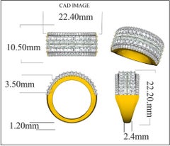 TJD 2.0 Carat Round and Baguette Diamond 14KT Yellow Gold Multi-row Wedding Band