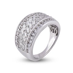 TJD 2.0 Carat Round & Baguette Cut 14 Karat White Gold Multi Row Diamond Rings