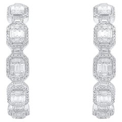 Boucles d'oreilles TJD en or blanc 18 carats avec diamants ronds et baguettes de 2,0 carats