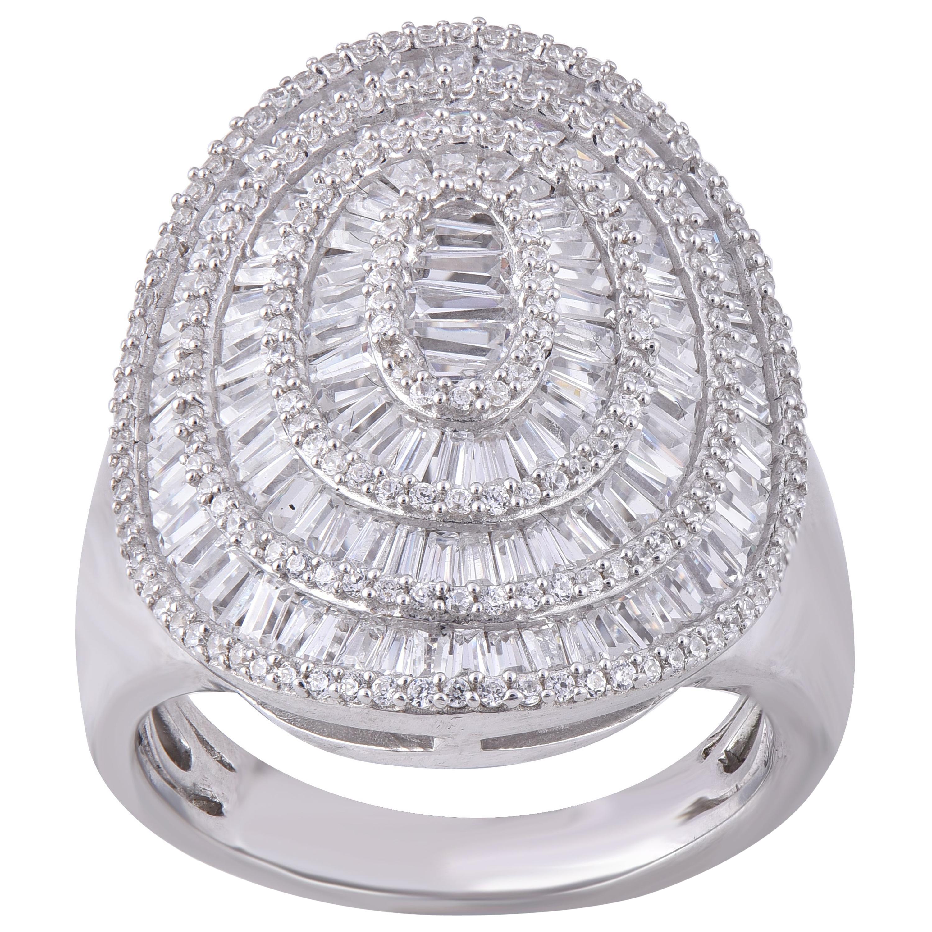 TJD 2.0 Carat Round & Baguette Diamond 14 Karat White Gold Designer Disc Ring