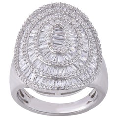 Bague disque designer en or blanc 14 carats avec diamants ronds et baguettes de 2,0 carats TJD