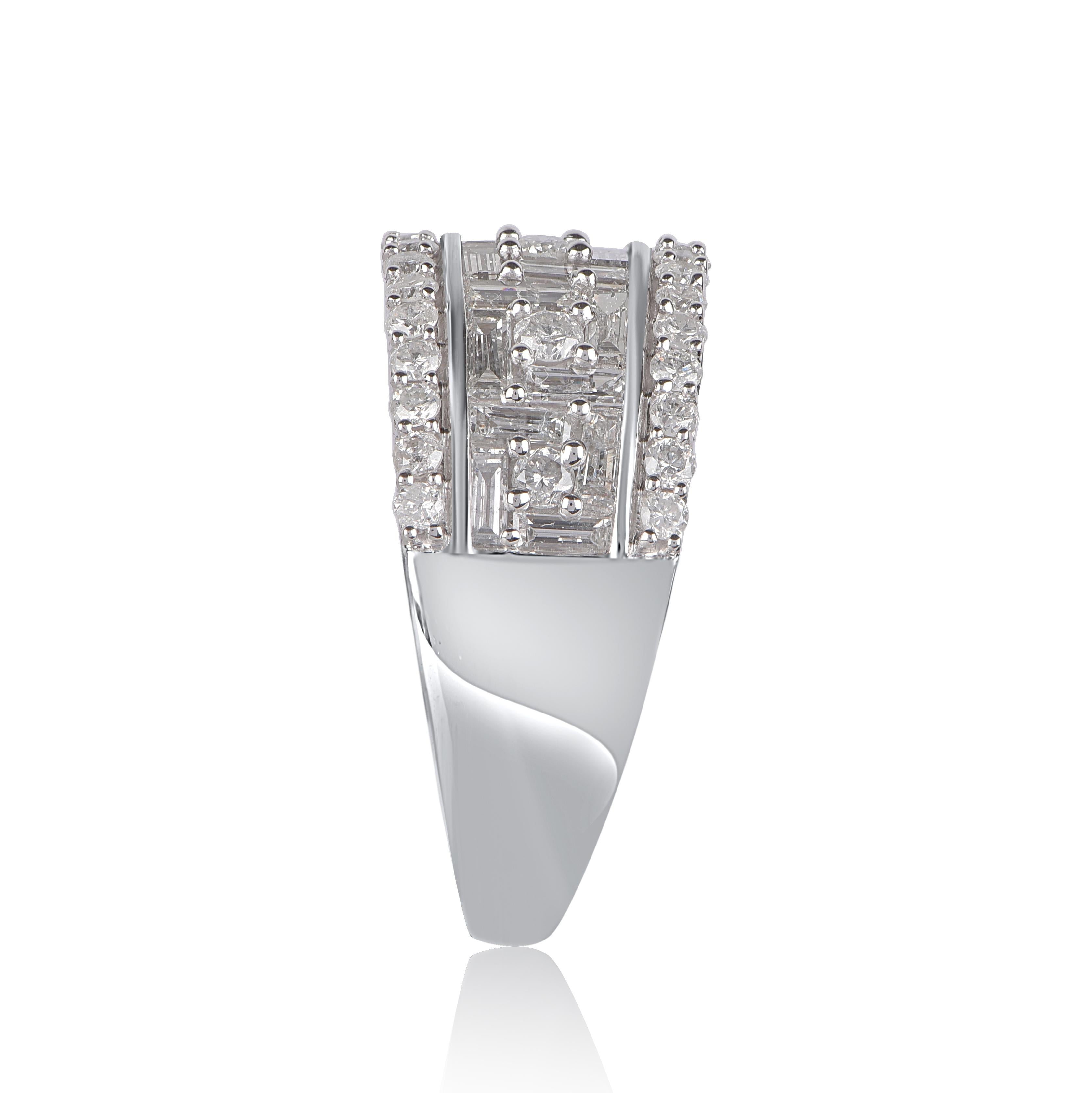 Mixed Cut TJD 2.0 Carat Round & Baguette Diamond 14 Karat White Gold Wedding Band Ring For Sale
