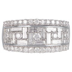 TJD 2,0 Karat runder & Baguette-Diamant 14 Karat Weißgold Ehering