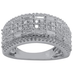 TJD 2.0 Carat Round
Baguette Diamond 14K White Gold Multi row Engagement Band