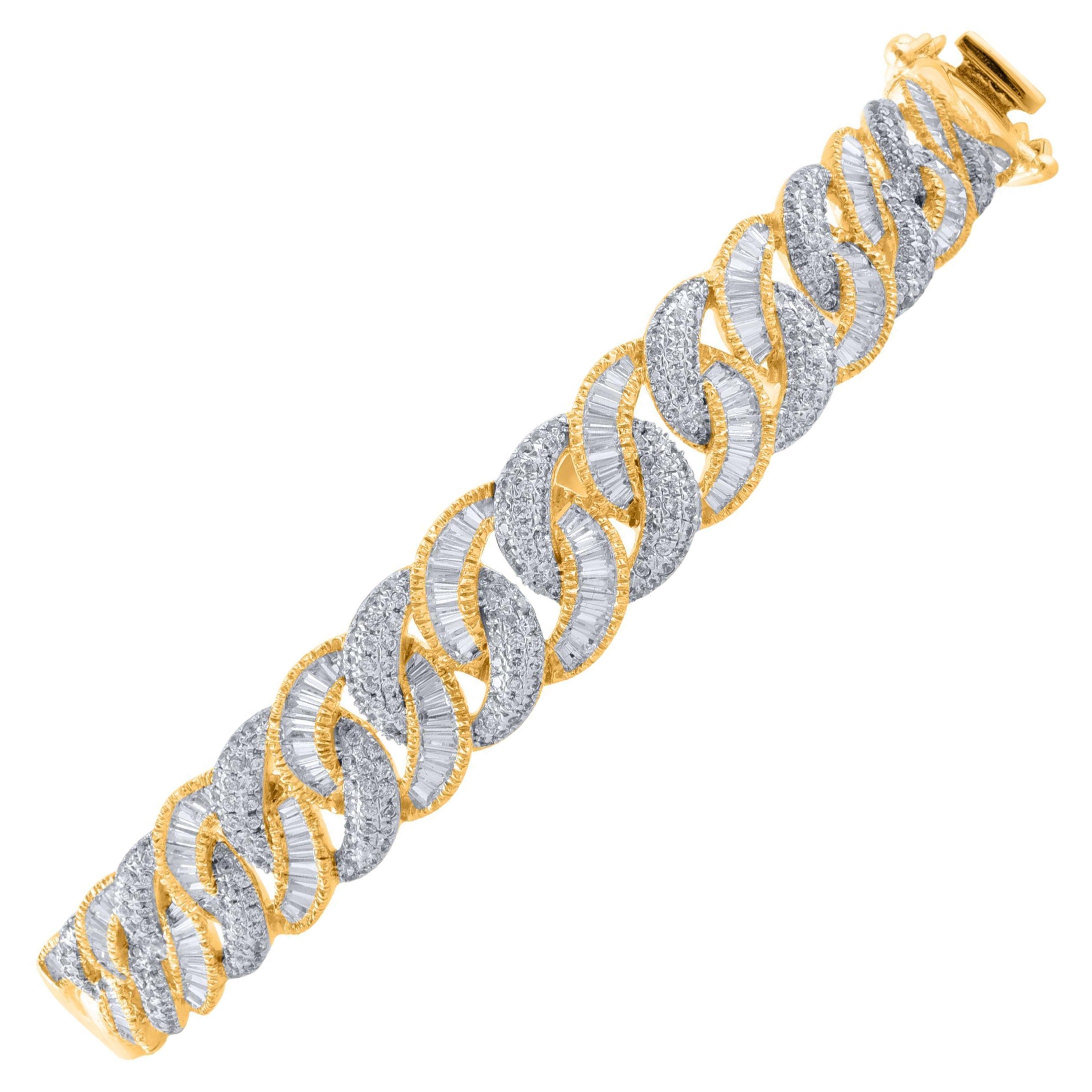 TJD 2.0 Carat Round 
Baguette Diamond Bangle Bracelet in 14KT Yellow Gold