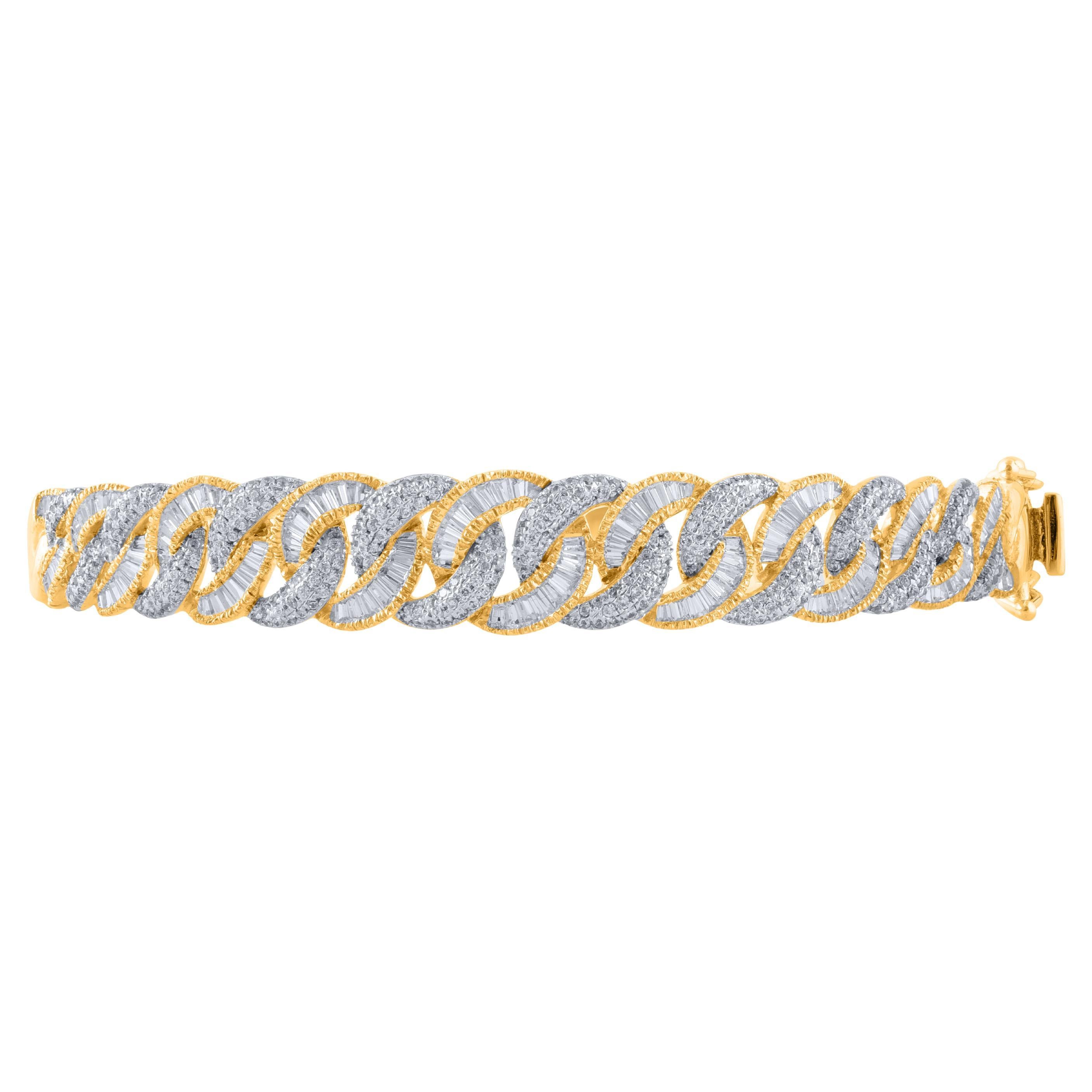 TJD Pulsera de diamantes redondos y baguette de 2,0 quilates en oro amarillo de 14 quilates