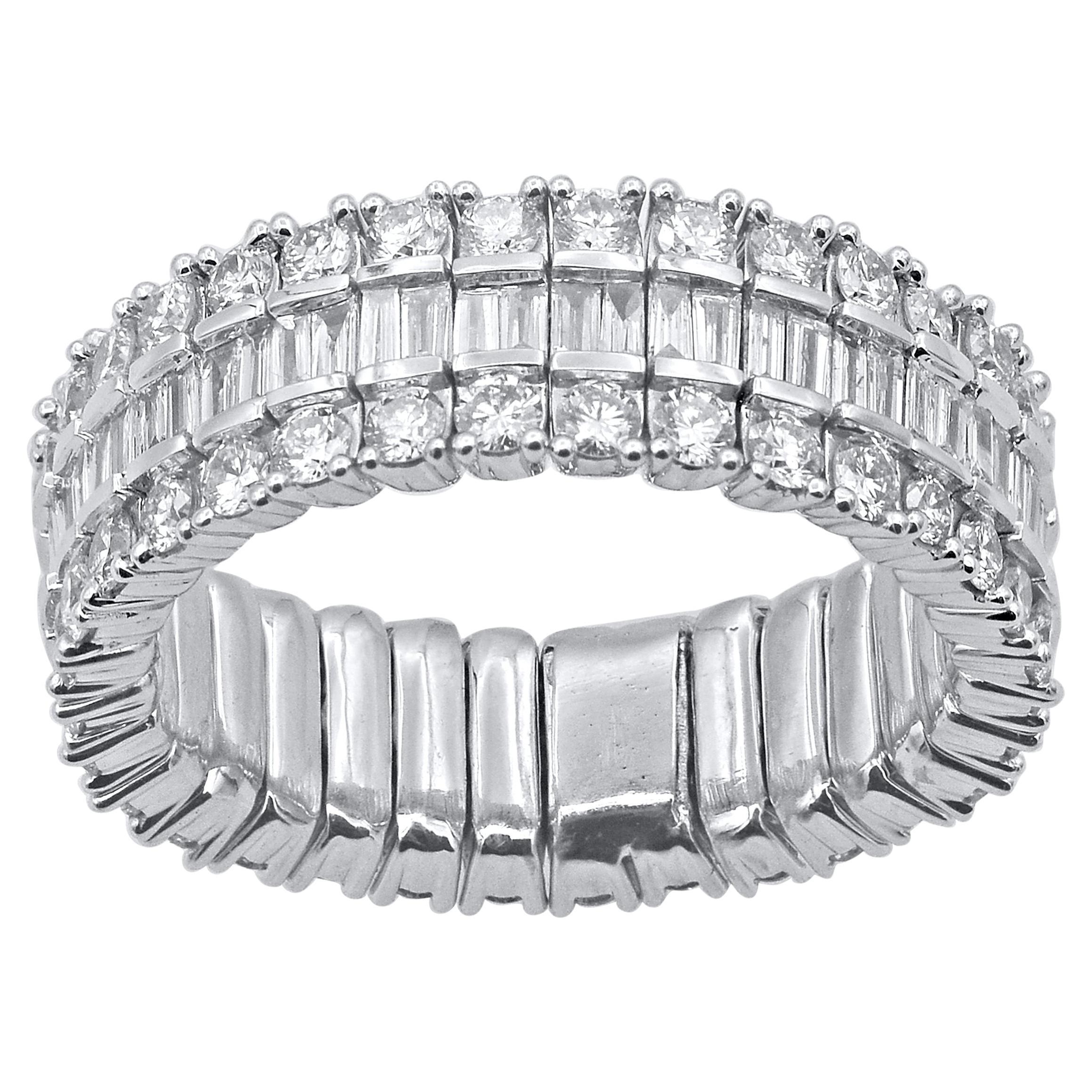 TJD 2.0 Carat Round & Baguette Diamond Eternity Band Ring in 14 Karat White Gold For Sale