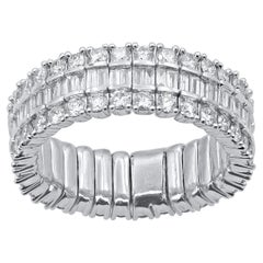 Bague d'éternité TJD en or blanc 14 carats avec diamants ronds et baguettes de 2,0 carats