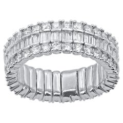 TJD Anillo de Diamantes Redondo y Baguette de 2,0 Quilates en Oro Blanco de 14 Kilates