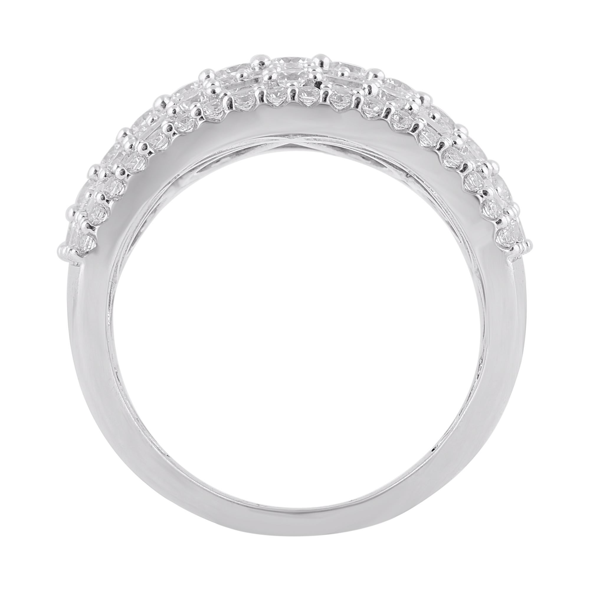 Art Déco TJD Anello a più file in oro bianco con diamanti tondi e baguette da 2,0 carati in vendita