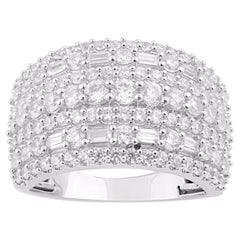 TJD 2.0 Carat Round & Baguette Diamond White Gold Multi Row Band Ring