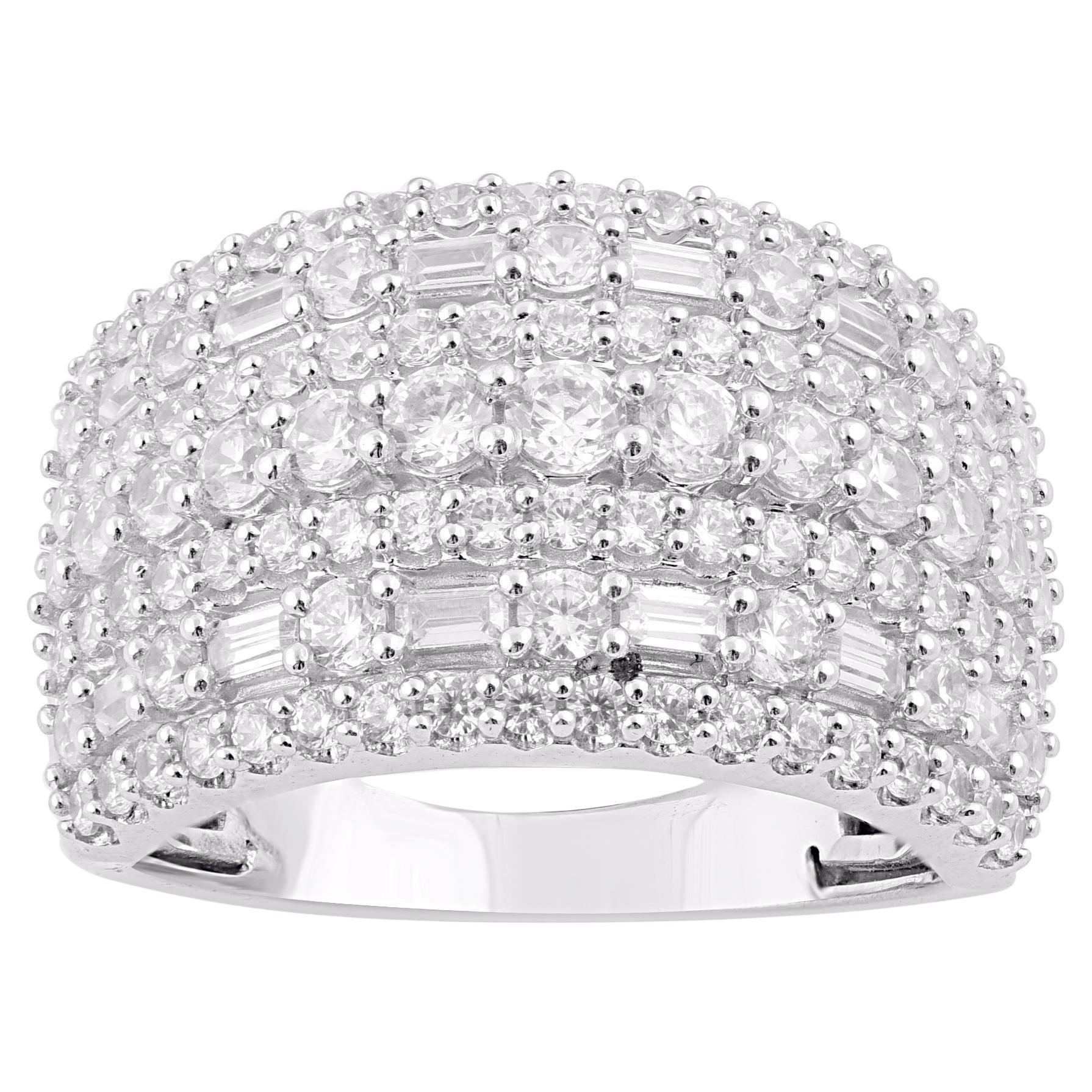 TJD 2.0 Carat Round 
Baguette Diamond White Gold Multi Row Band Ring For Sale