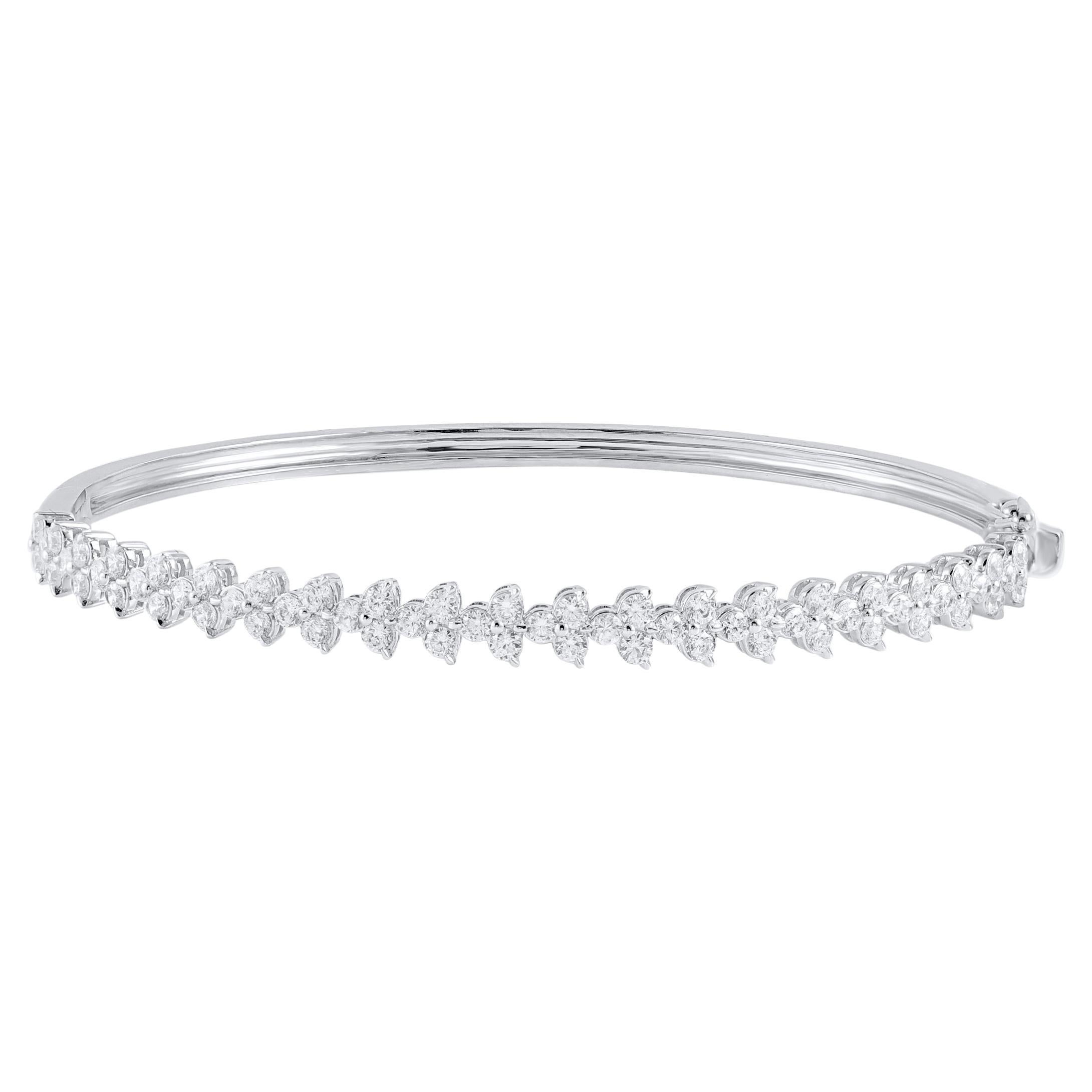 TJD 2.0 Carat Round Brilliant Cut Diamond Bangle Bracelet in 14KT White Gold For Sale