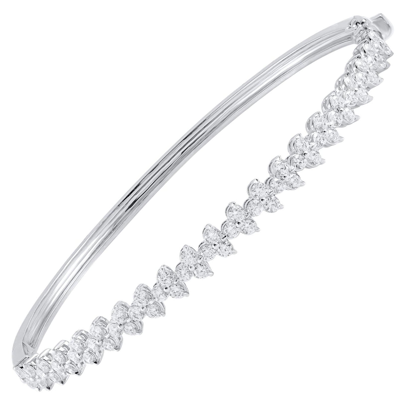 TJD 2.0 Carat Round Brilliant Cut Diamond Bangle Bracelet in 14KT White Gold