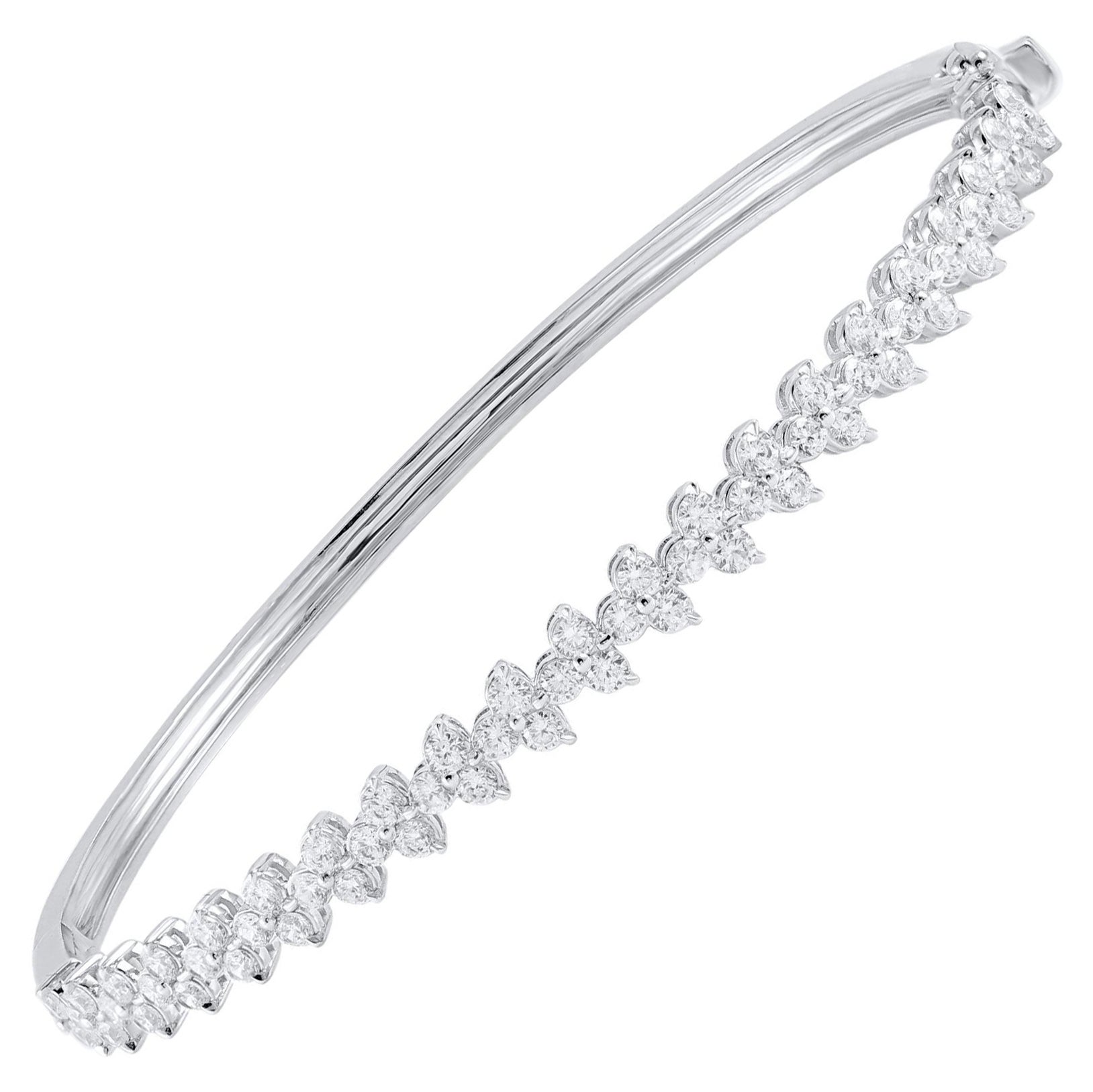 TJD 2.0 Carat Round Brilliant Cut Diamond Bangle Bracelet in 18 Karat White Gold