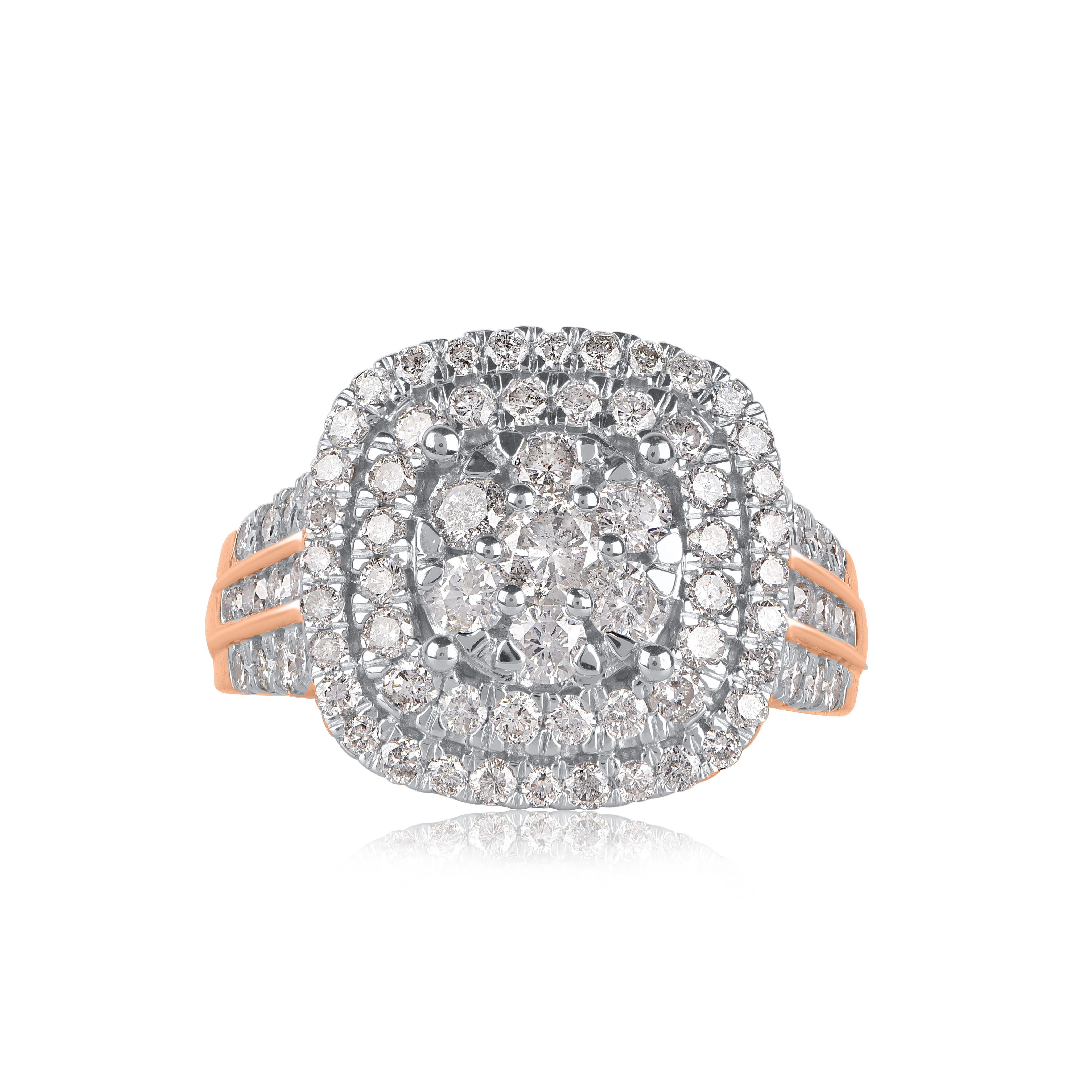 Round Cut TJD 2.0 Carat Round Diamond 14 Karat Rose Gold Enchanting Ring Bridal Set For Sale