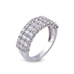 TJD 2.0 Carat Round Diamond 14 Karat White Gold 3-Row Anniversary Wedding Band