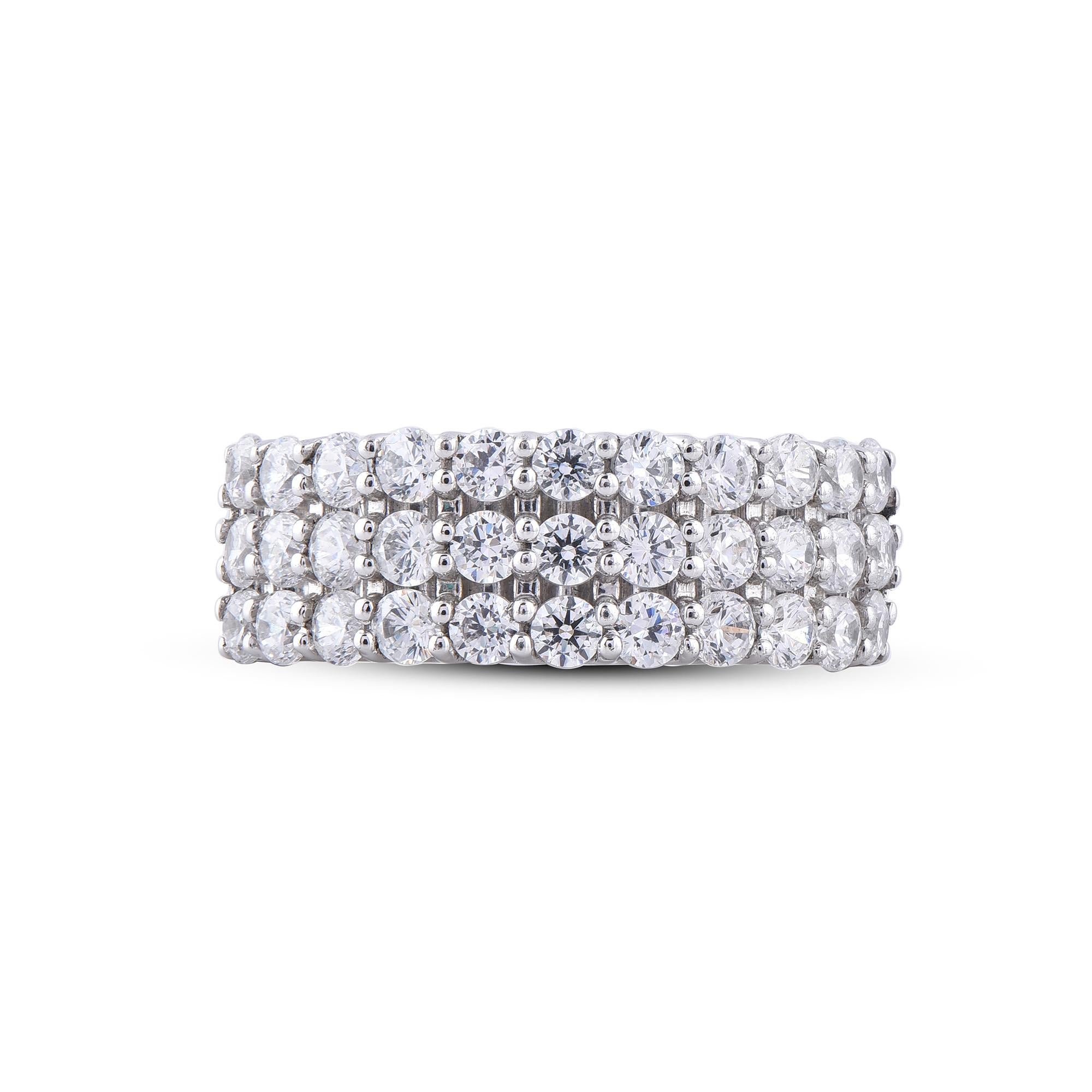 Art déco Alliance d'anniversaire à 3 rangées en or blanc 14 carats avec diamants ronds de 2,0 carats TJD en vente