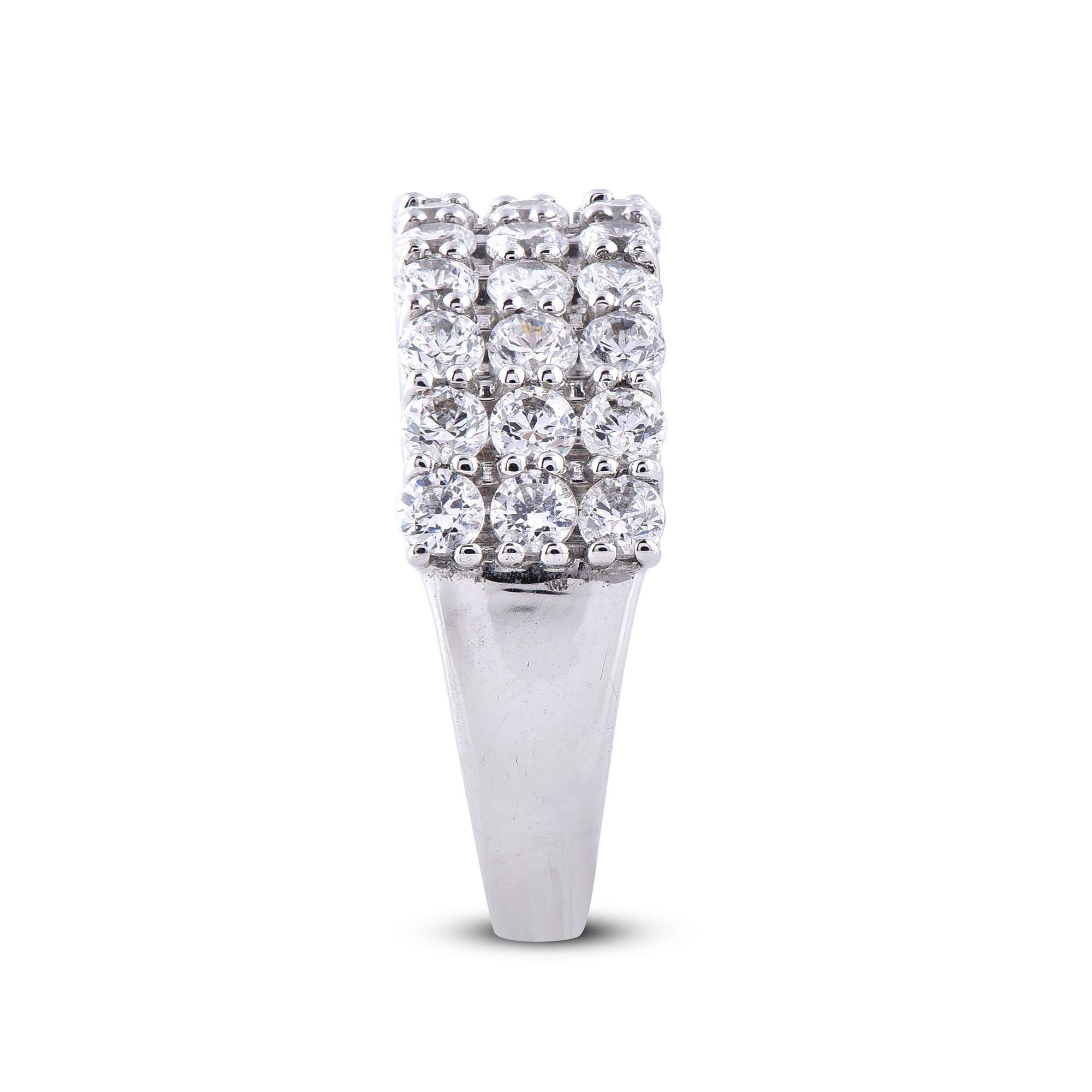 Taille ronde Alliance d'anniversaire à 3 rangées en or blanc 14 carats avec diamants ronds de 2,0 carats TJD en vente