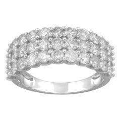 TJD 2.0 Carat Round Diamond 14 Karat White Gold 3-Row Anniversary Wedding Band