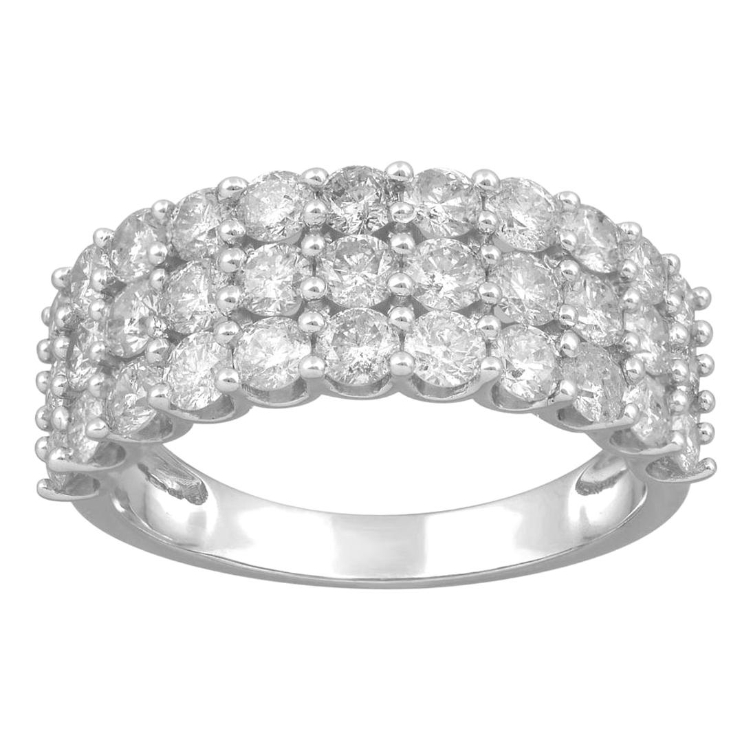TJD 2.0 Carat Round Diamond 14 Karat White Gold 3-Row Anniversary Wedding Band