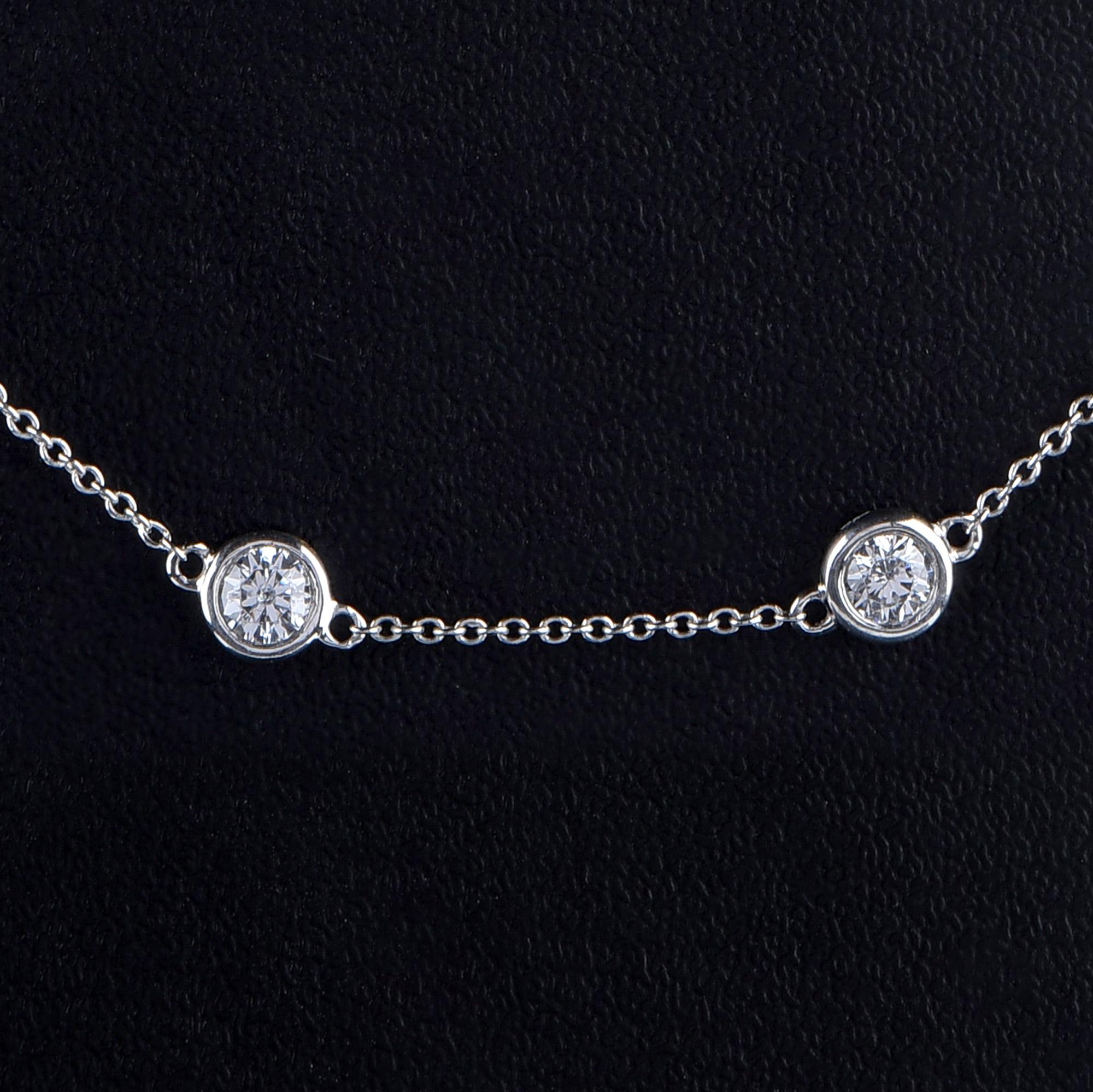 Round Cut TJD 2.0 Carat Round Diamond 14 Karat White Gold Bezel Set Station Necklace For Sale