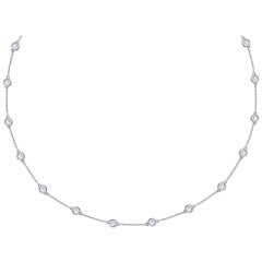 TJD 2.0 Carat Round Diamond 14 Karat White Gold Bezel Set Station Necklace