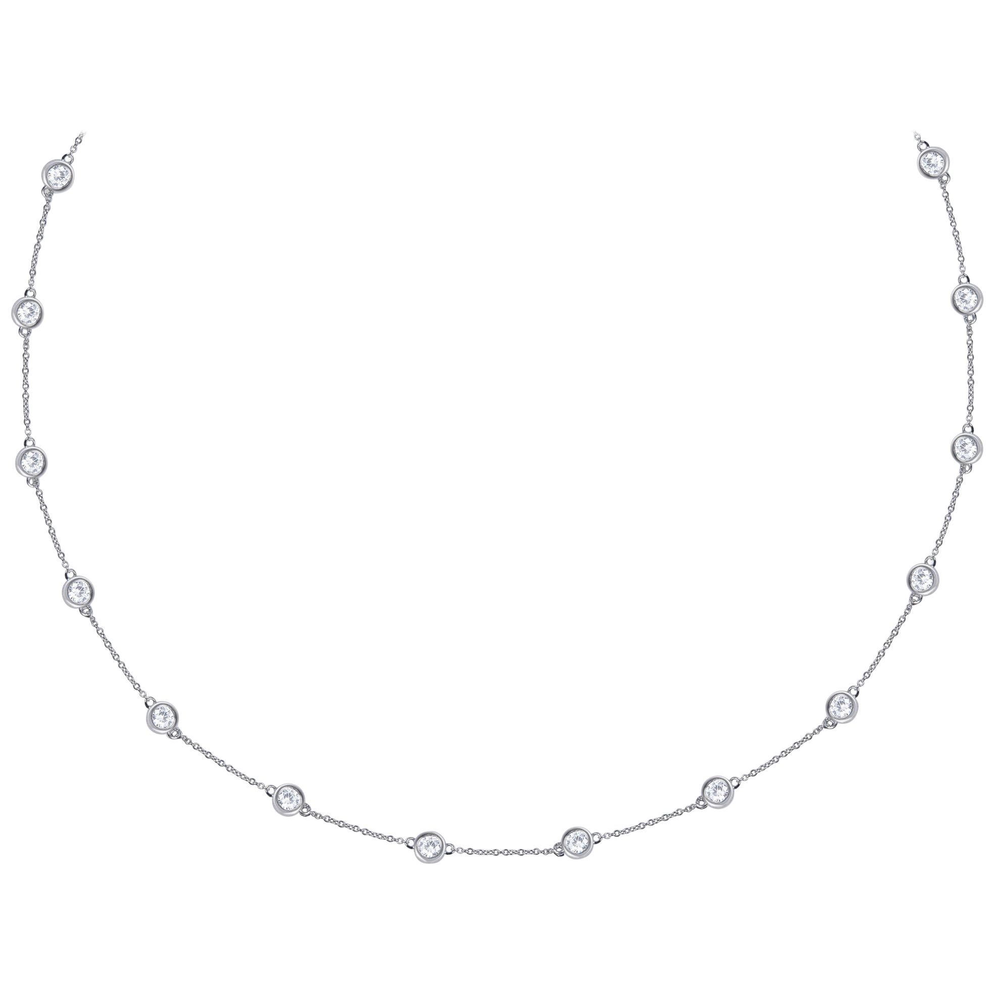 TJD 2.0 Carat Round Diamond 14 Karat White Gold Bezel Set Station Necklace