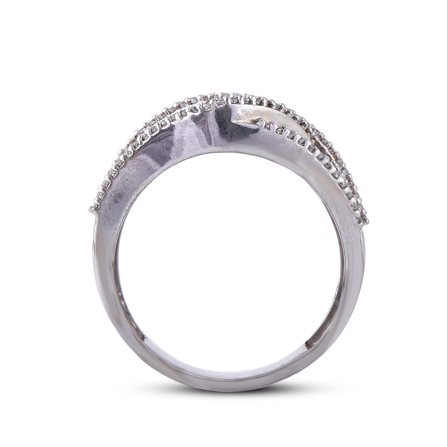 TJD 2.0 Carat Round Diamond 14 Karat White Gold Crossover Wide Wedding Band In New Condition For Sale In New York, NY