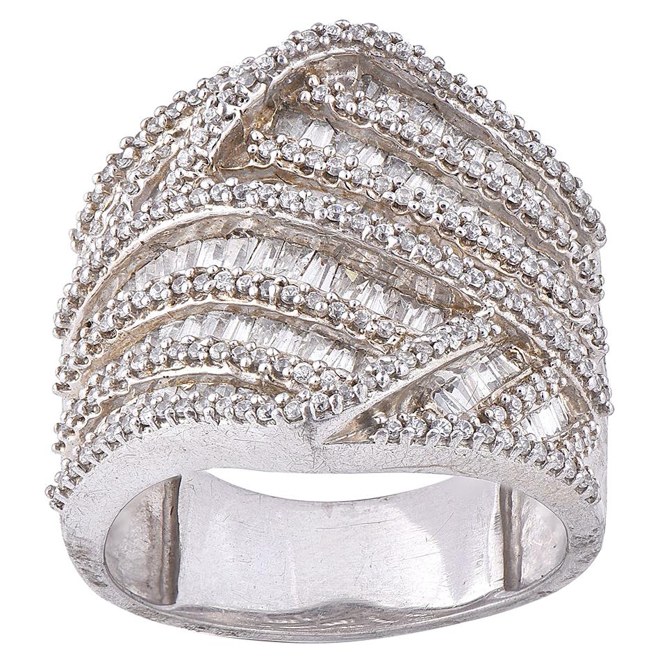 TJD 2.0 Carat Round Diamond 14 Karat White Gold Crossover Wide Wedding Band