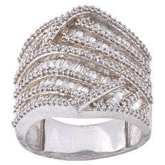 TJD 2.0 Carat Round Diamond 14 Karat White Gold Crossover Wide Wedding Band